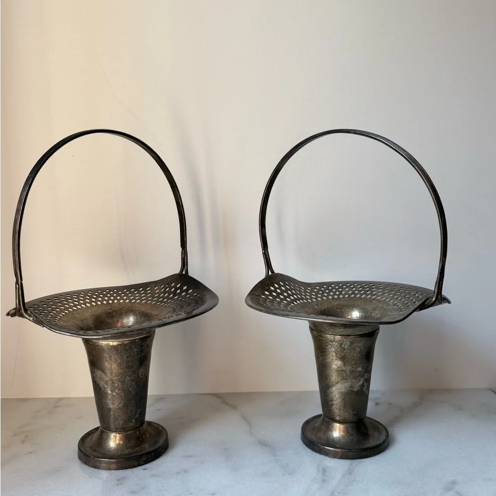 Antique silver plated flower baskets set of 2